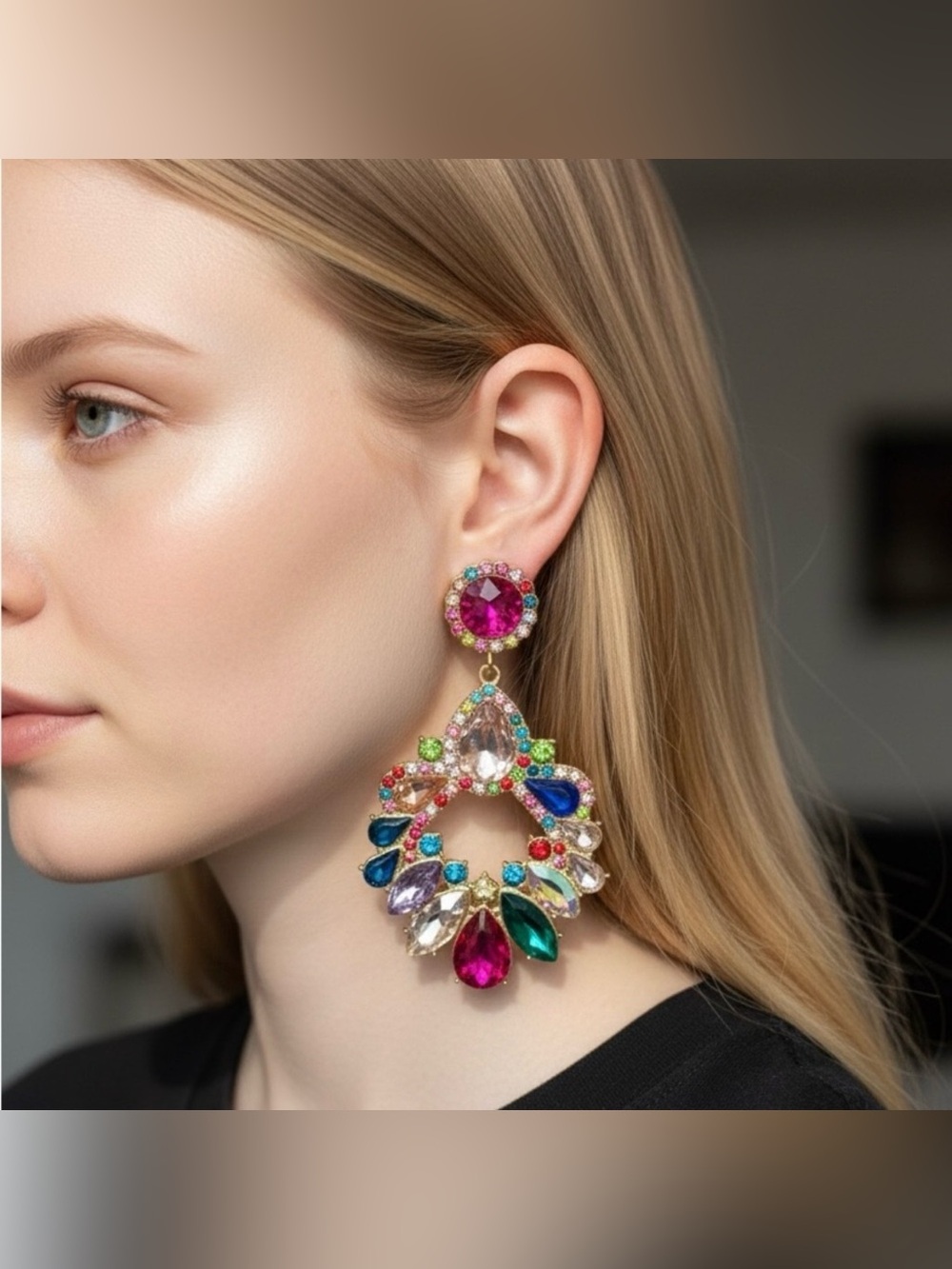 Multicolor Crystal Drop Earrings - Statement Women’s Jewelry